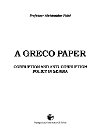 front page of the publication  "corruption and anti-corruption policy in serbia"