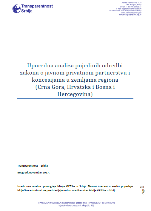 Uporedna analiza pojedinih odredbi zakona o javnom privatnom partnerstvu i koncesijama u zemljama regiona